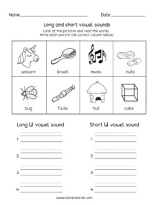 long vowel letter U sheets