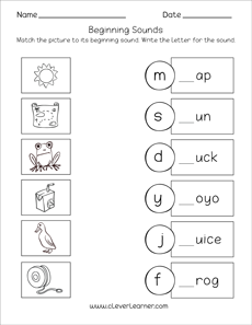 Beginning sounds matching printables for preschools