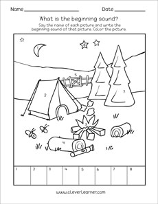 Colour and write the beginning sound