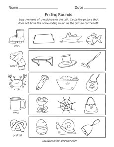 Ending sounds worksheets for homeschools preschools